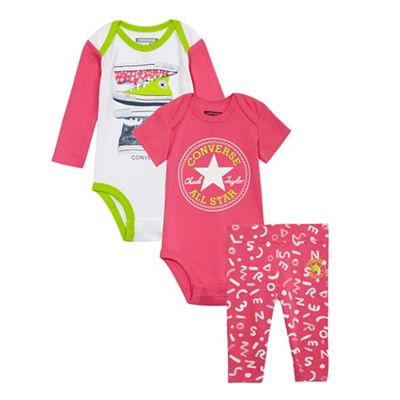 Baby girls' pink logo printed bodysuits and leggings set